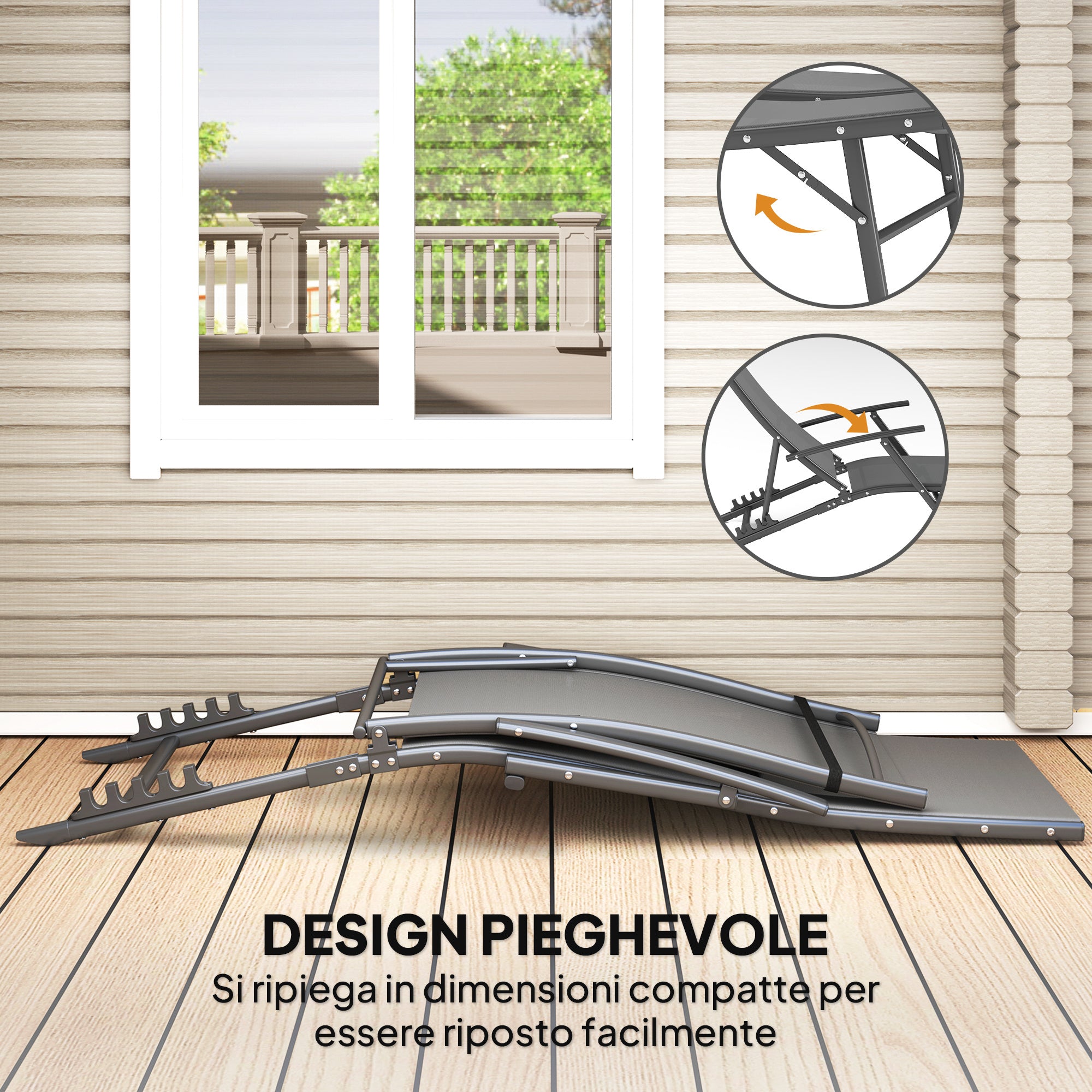 Set of 2 Folding Sun Loungers with 4-Level Adjustable Backrest, Garden Recliner with Seat and Headrest in Steel and Textilene, for Beach, Poolside, 64x168x75 cm, Gray