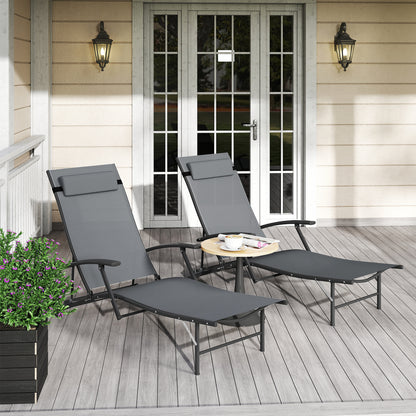 Set of 2 Folding Sun Loungers with 4-Level Adjustable Backrest, Garden Recliner with Seat and Headrest in Steel and Textilene, for Beach, Poolside, 64x168x75 cm, Gray