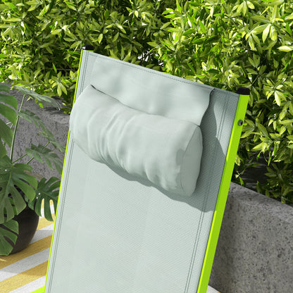 Green Aluminum and Textilene Sun Lounger with Wheels, Adjustable Multi-Position Reclining Backrest and Headrest