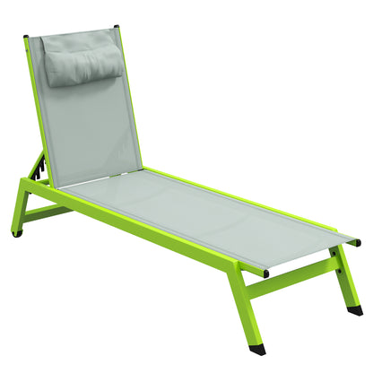 Green Aluminum and Textilene Sun Lounger with Wheels, Adjustable Multi-Position Reclining Backrest and Headrest