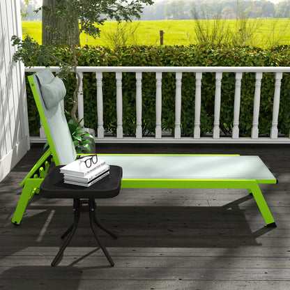 Green Aluminum and Textilene Sun Lounger with Wheels, Adjustable Multi-Position Reclining Backrest and Headrest