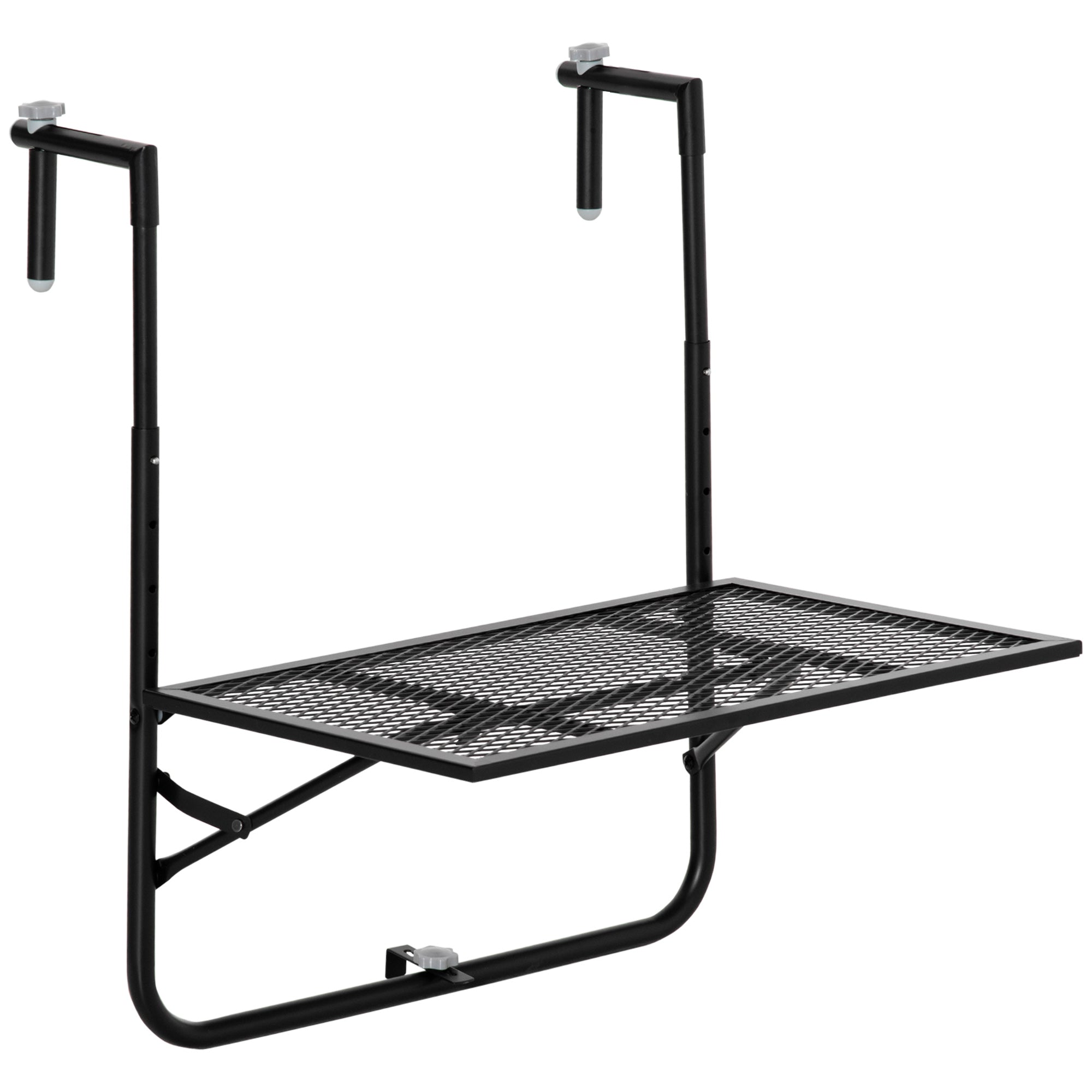 Foldable Metal Hanging Balcony Table with Adjustable Height 60L x 60W x 57-72H cm - Black