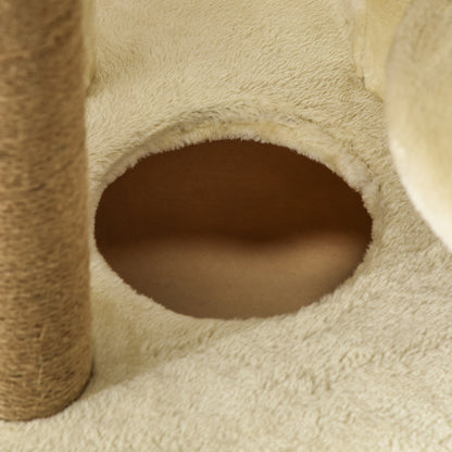 Large Cat Scratching Tree 60x34x136 cm Cat Tree with Platforms Plush Caves Detachable Jute Posts and Hanging Ball Beige