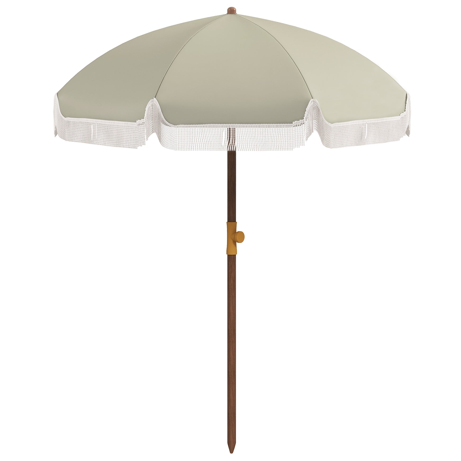 Large Beach Umbrella with Fringe Ø190 cm Outdoor Terrace Umbrella with UV40+ Protection Windproof Waterproof 32 mm Pole and Light Olive Green Carrying Bag