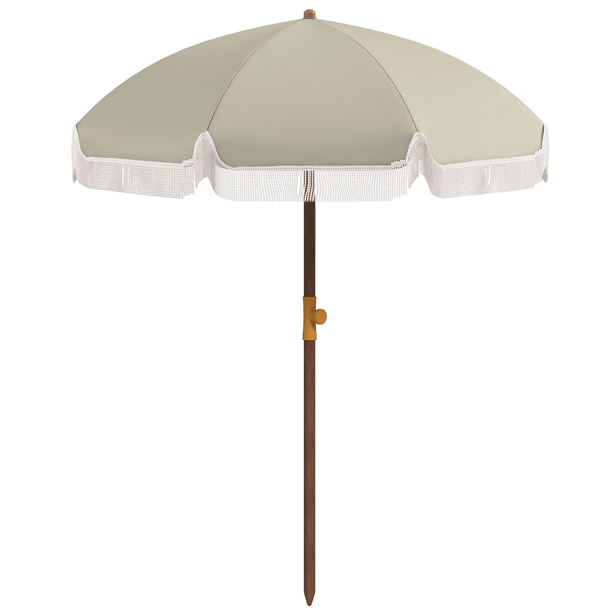 Large Beach Umbrella with Fringe Ø190 cm Outdoor Terrace Umbrella with UV40+ Protection Windproof Waterproof 32 mm Pole and Light Olive Green Carrying Bag