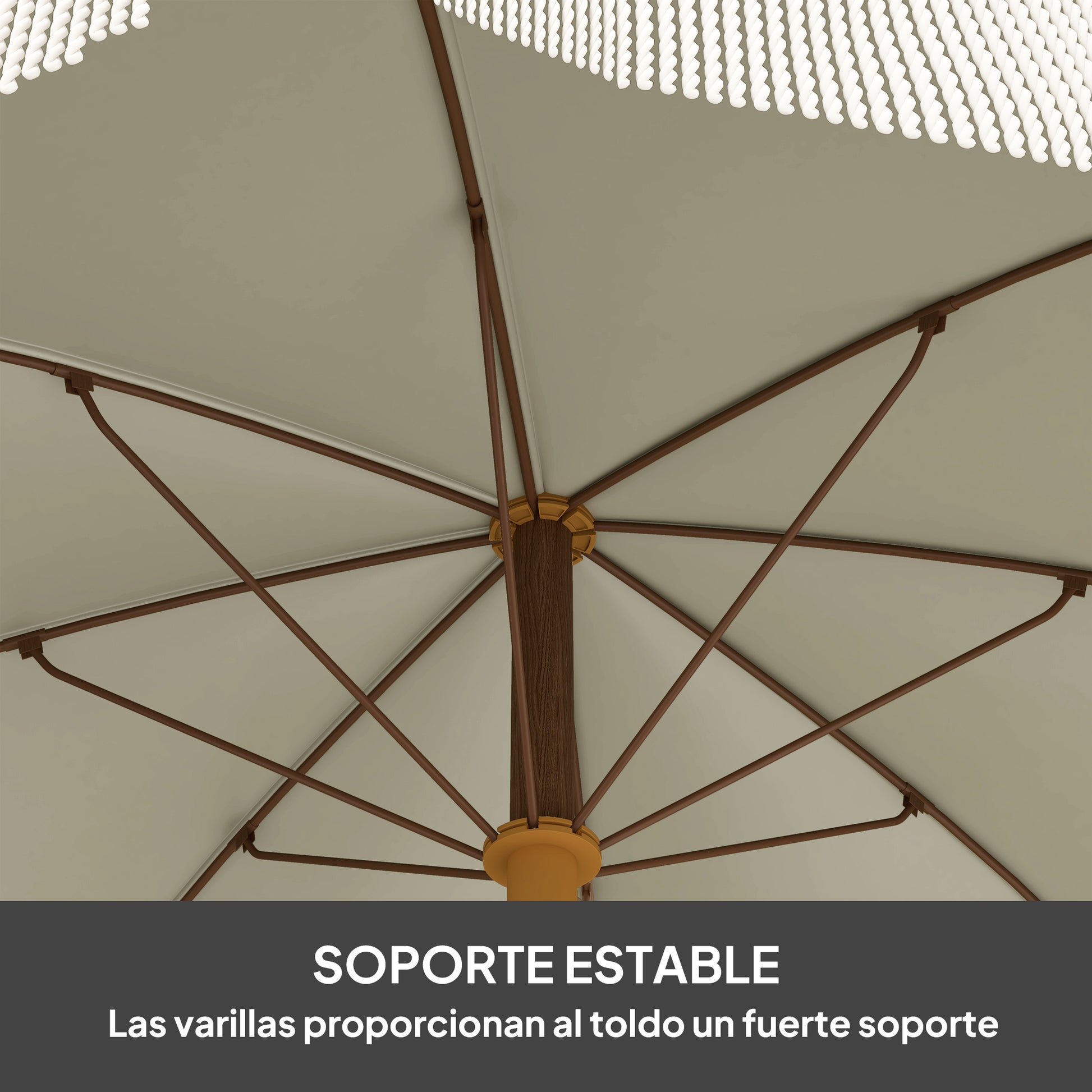 Large Beach Umbrella with Fringe Ø190 cm Outdoor Terrace Umbrella with UV40+ Protection Windproof Waterproof 32 mm Pole and Light Olive Green Carrying Bag