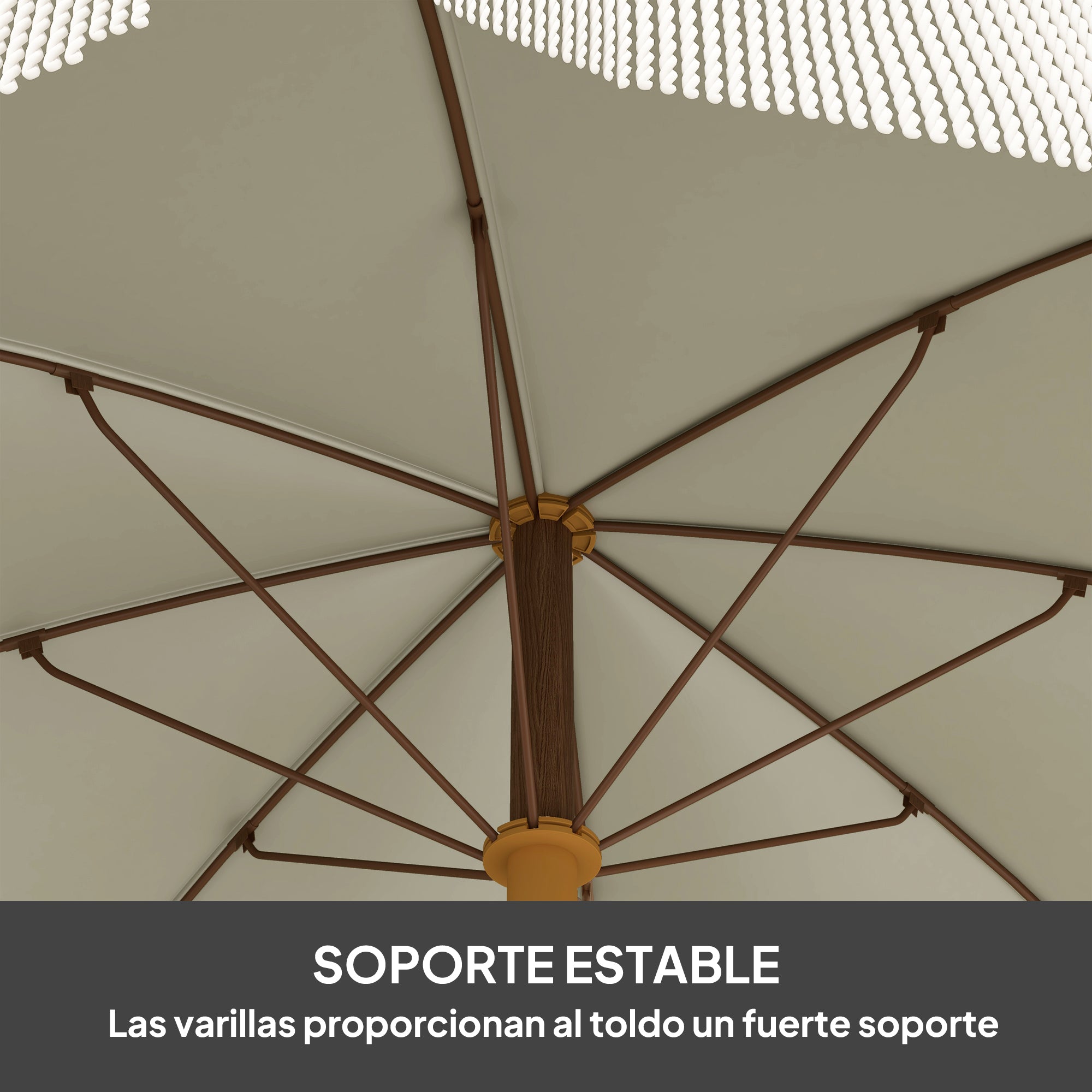 Large Beach Umbrella with Fringe Ø190 cm Outdoor Terrace Umbrella with UV40+ Protection Windproof Waterproof 32 mm Pole and Light Olive Green Carrying Bag