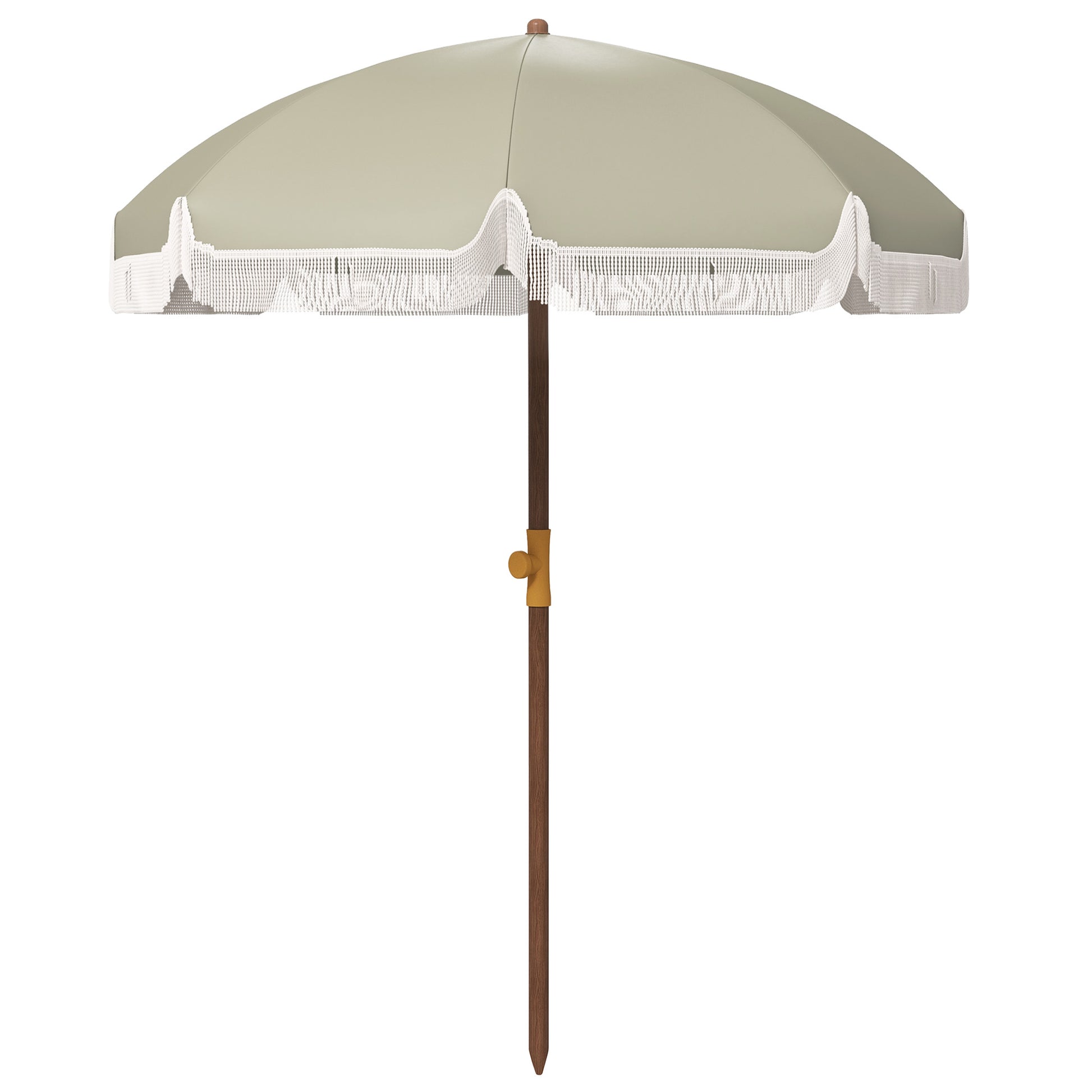 Large Beach Umbrella with Fringe Ø190 cm Outdoor Terrace Umbrella with UV40+ Protection Windproof Waterproof 32 mm Pole and Light Olive Green Carrying Bag