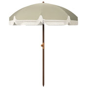 Large Beach Umbrella with Fringe Ø190 cm Outdoor Terrace Umbrella with UV40+ Protection Windproof Waterproof 32 mm Pole and Light Olive Green Carrying Bag
