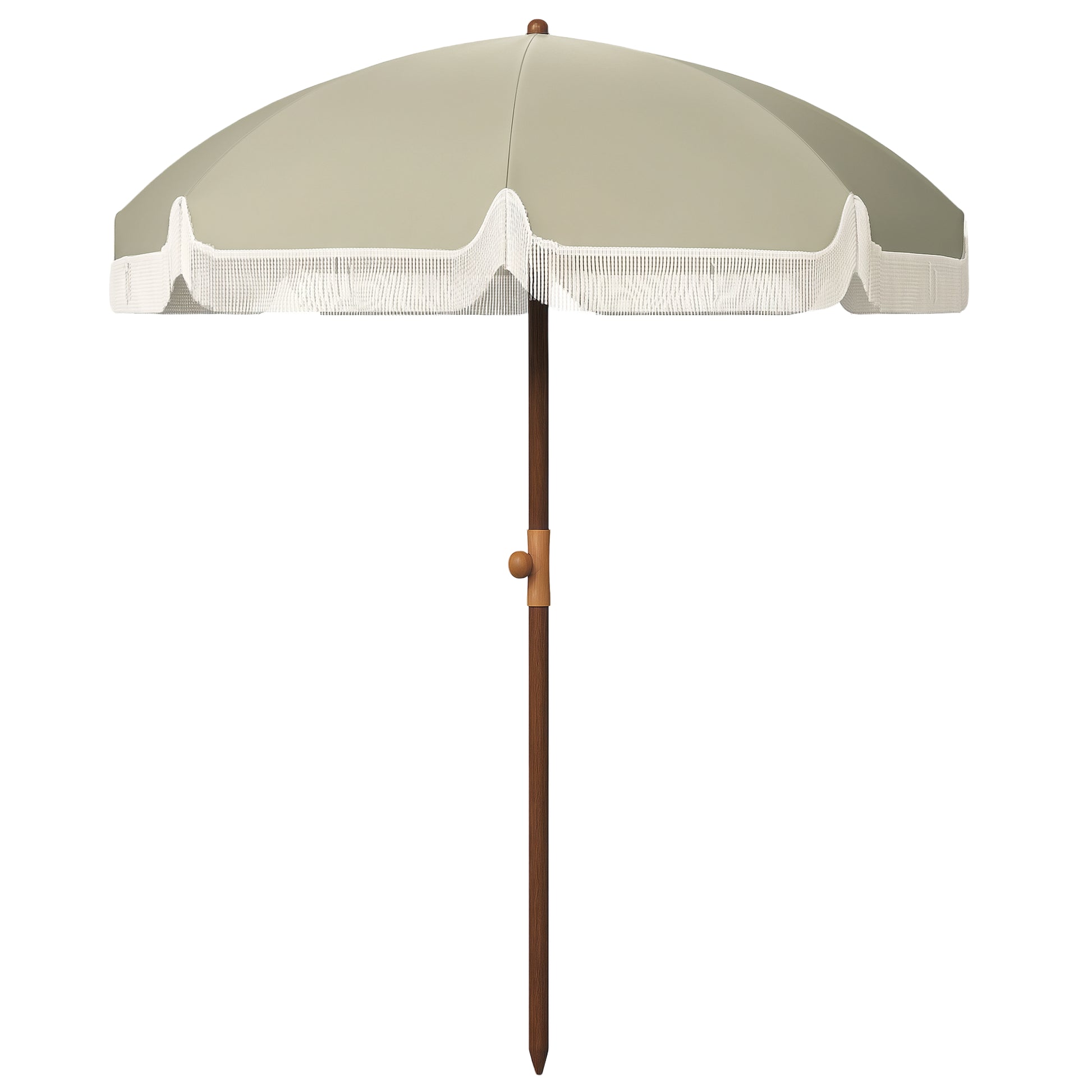 Large Beach Umbrella with Fringe Ø190 cm Outdoor Terrace Umbrella with UV40+ Protection Windproof Waterproof 32 mm Pole and Light Olive Green Carrying Bag