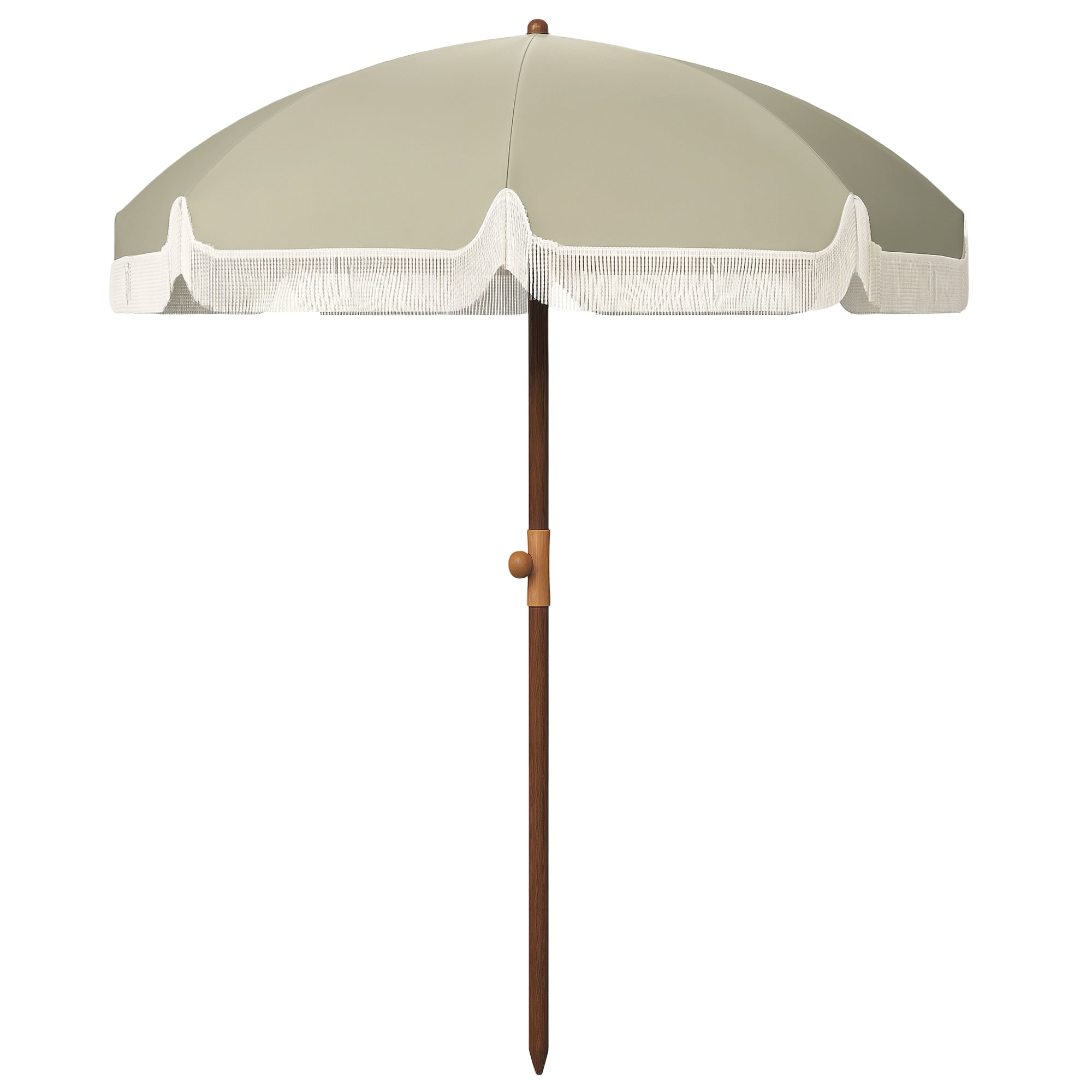 Large Beach Umbrella with Fringe Ø190 cm Outdoor Terrace Umbrella with UV40+ Protection Windproof Waterproof 32 mm Pole and Light Olive Green Carrying Bag