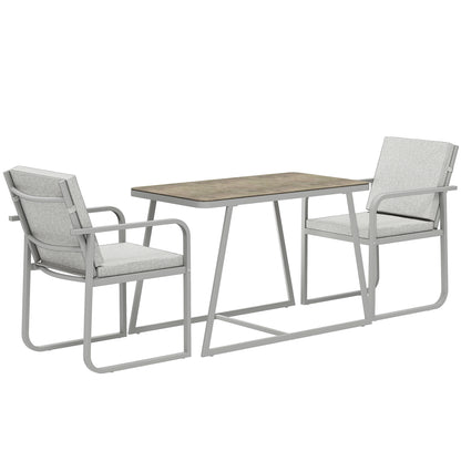 3-Piece Seating Group Dining Set for 2 People Dining Table with 4 Chairs Seat Cushions Dining Room Set with Glass Table Kitchen Table Set Balcony Furniture Patio Furniture for Terrace, Balcony Dining Room Light Grey