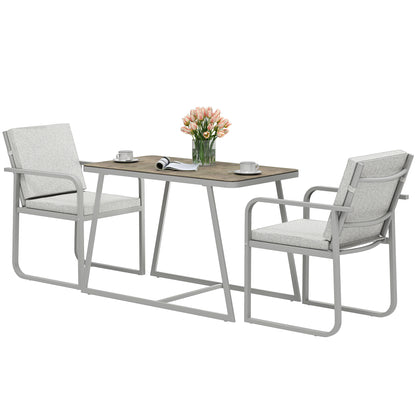 3-Piece Seating Group Dining Set for 2 People Dining Table with 4 Chairs Seat Cushions Dining Room Set with Glass Table Kitchen Table Set Balcony Furniture Patio Furniture for Terrace, Balcony Dining Room Light Grey