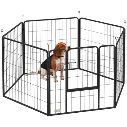 Puppy Playpen 80 cm High, 6-Piece Dog Exercise Pen DIY Puppy Playpen with Door, Freestanding Enclosure for Small to Medium Dogs, Steel, Gray