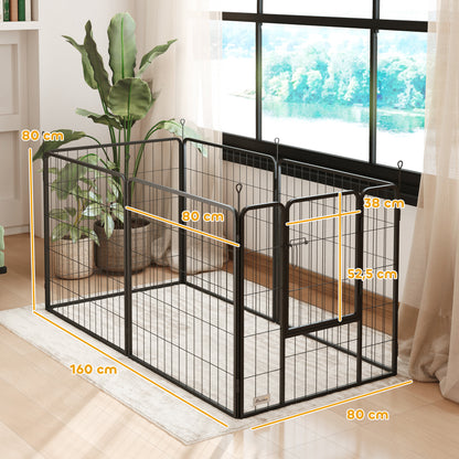 Puppy Playpen 80 cm High, 6-Piece Dog Exercise Pen DIY Puppy Playpen with Door, Freestanding Enclosure for Small to Medium Dogs, Steel, Gray