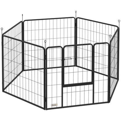 Puppy Playpen 80 cm High, 6-Piece Dog Exercise Pen DIY Puppy Playpen with Door, Freestanding Enclosure for Small to Medium Dogs, Steel, Gray
