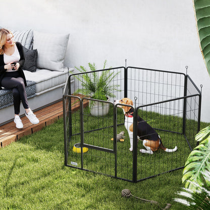 Puppy Playpen 80 cm High, 6-Piece Dog Exercise Pen DIY Puppy Playpen with Door, Freestanding Enclosure for Small to Medium Dogs, Steel, Gray