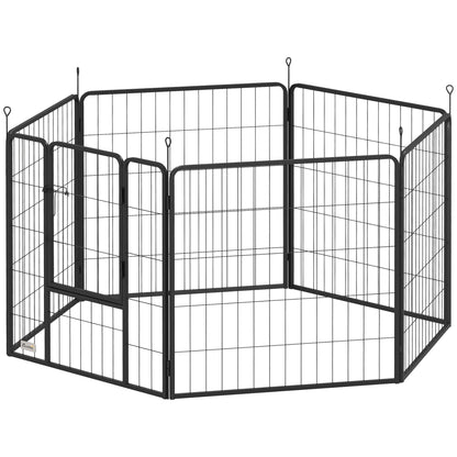 Puppy Playpen 80 cm High, 6-Piece Dog Exercise Pen DIY Puppy Playpen with Door, Freestanding Enclosure for Small to Medium Dogs, Steel, Gray