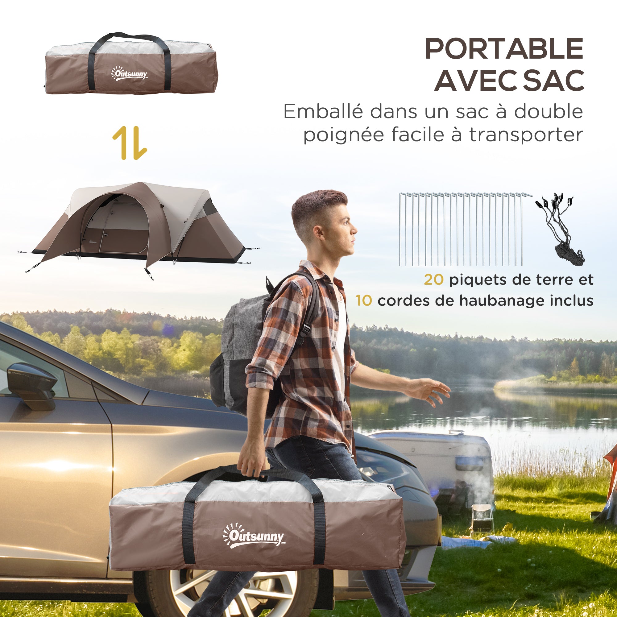 Family Camping Tent 5-6 Person Waterproof Lightweight Ventilated with Carry Bag, dim. 550L x 300W x 198H cm