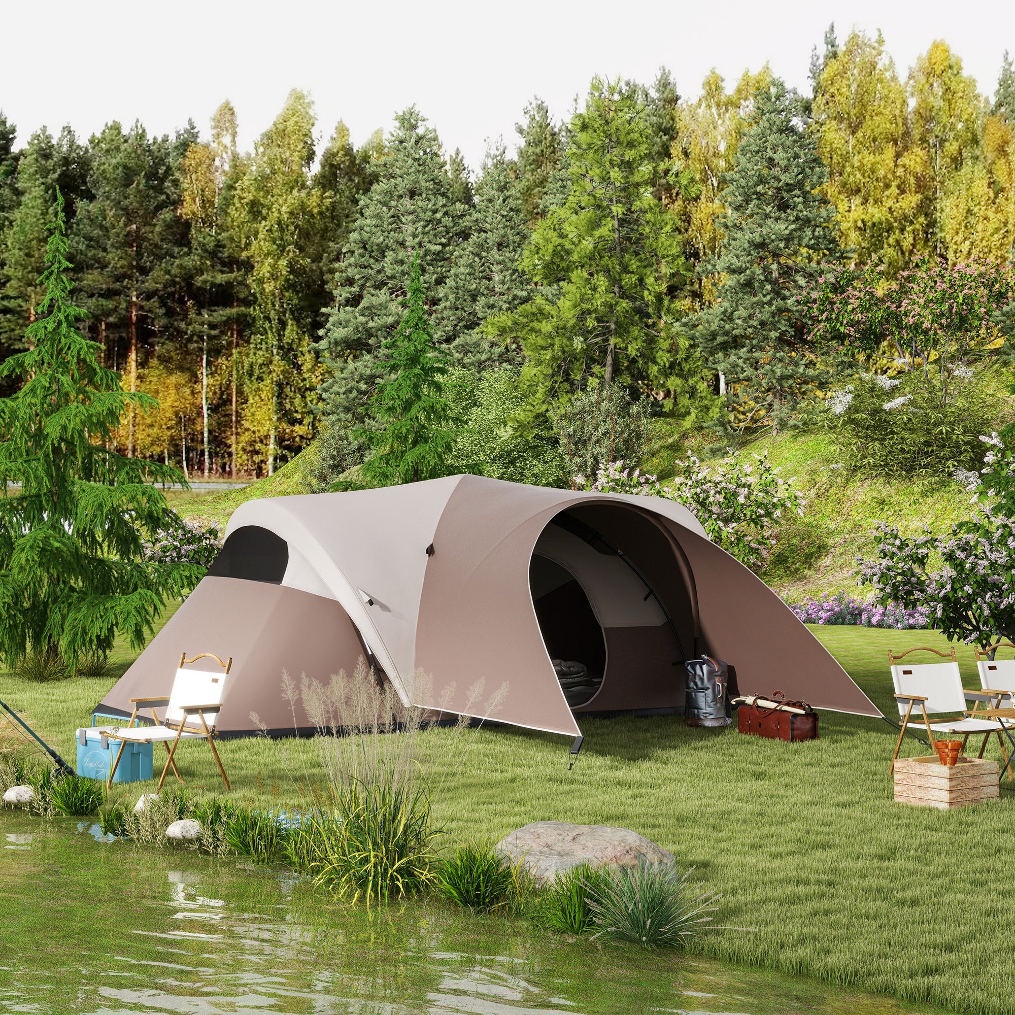 Family Camping Tent 5-6 Person Waterproof Lightweight Ventilated with Carry Bag, dim. 550L x 300W x 198H cm