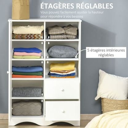 Storage Cabinet with Door and 5 Shelves, 3 Shelves, 2 Drawers, White Storage Furniture for Bedroom, Living Room, Office
