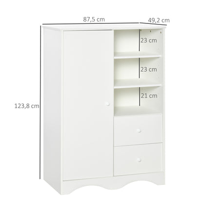 Storage Cabinet with Door and 5 Shelves, 3 Shelves, 2 Drawers, White Storage Furniture for Bedroom, Living Room, Office
