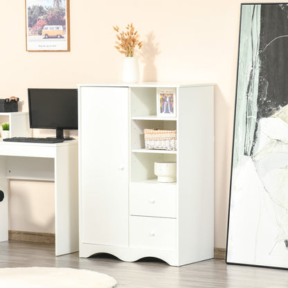 Storage Cabinet with Door and 5 Shelves, 3 Shelves, 2 Drawers, White Storage Furniture for Bedroom, Living Room, Office