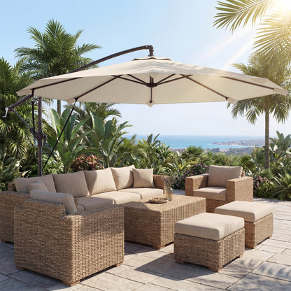 Cantilever Umbrella ~ Ø3.0 m | Tiltable Patio Parasol with Crank, Cross Base, Guy Ropes & Cover, UV-Resistant, Water-Repellent – Cream White