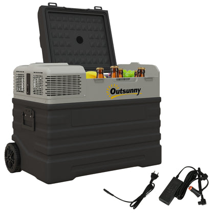 56 Liter Compressor Cooler Box Electric Cooler Box with ECO Mode Connection Cooling Function Freezer Box Thermobox Mini Refrigerator 12/240 Volt for Car Socket Truck Camping Boat Black