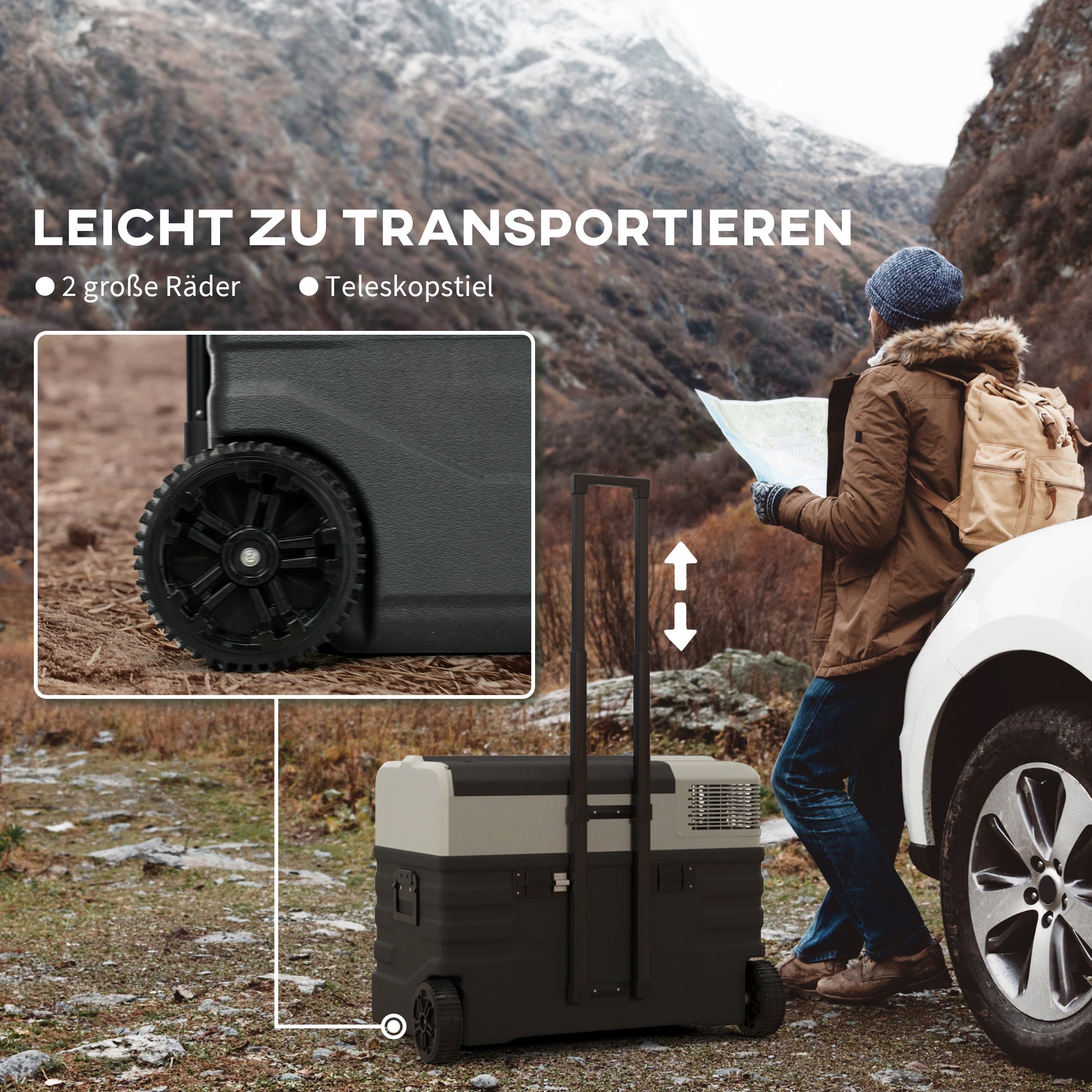 56 Liter Compressor Cooler Box Electric Cooler Box with ECO Mode Connection Cooling Function Freezer Box Thermobox Mini Refrigerator 12/240 Volt for Car Socket Truck Camping Boat Black
