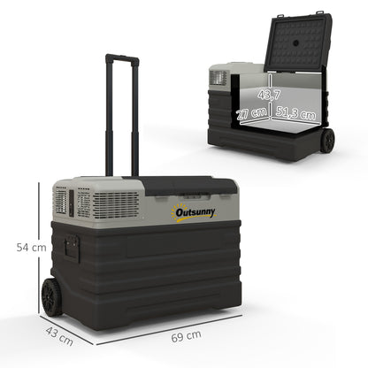 56 Liter Compressor Cooler Box Electric Cooler Box with ECO Mode Connection Cooling Function Freezer Box Thermobox Mini Refrigerator 12/240 Volt for Car Socket Truck Camping Boat Black