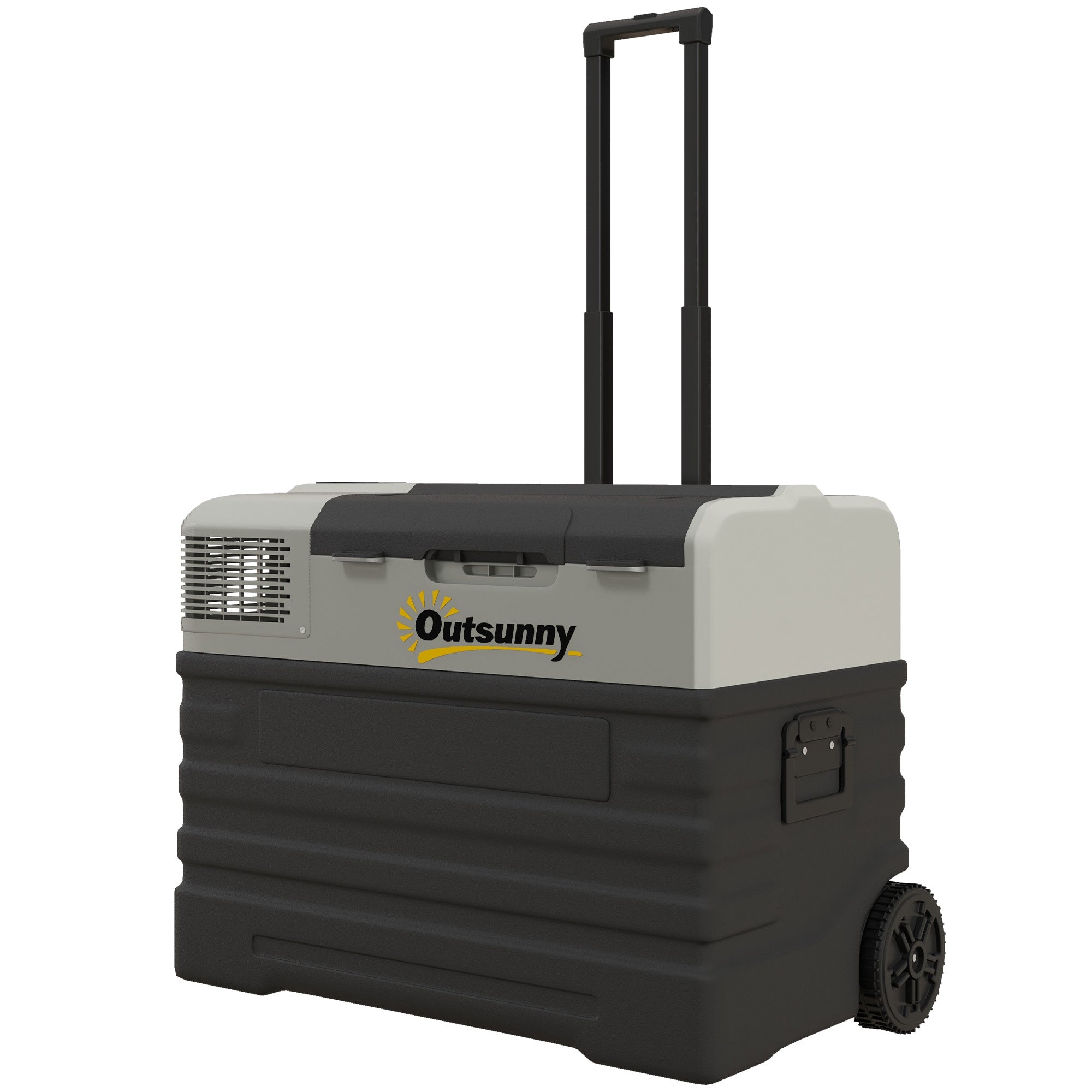 56 Liter Compressor Cooler Box Electric Cooler Box with ECO Mode Connection Cooling Function Freezer Box Thermobox Mini Refrigerator 12/240 Volt for Car Socket Truck Camping Boat Black