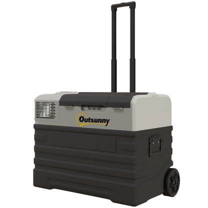 56 Liter Compressor Cooler Box Electric Cooler Box with ECO Mode Connection Cooling Function Freezer Box Thermobox Mini Refrigerator 12/240 Volt for Car Socket Truck Camping Boat Black
