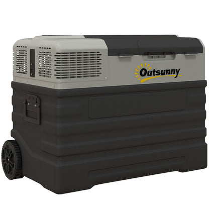 56 Liter Compressor Cooler Box Electric Cooler Box with ECO Mode Connection Cooling Function Freezer Box Thermobox Mini Refrigerator 12/240 Volt for Car Socket Truck Camping Boat Black