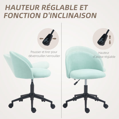 Velvet Office Chair Swivel 360° Adjustable Seat Height Curved Backrest for Office Green