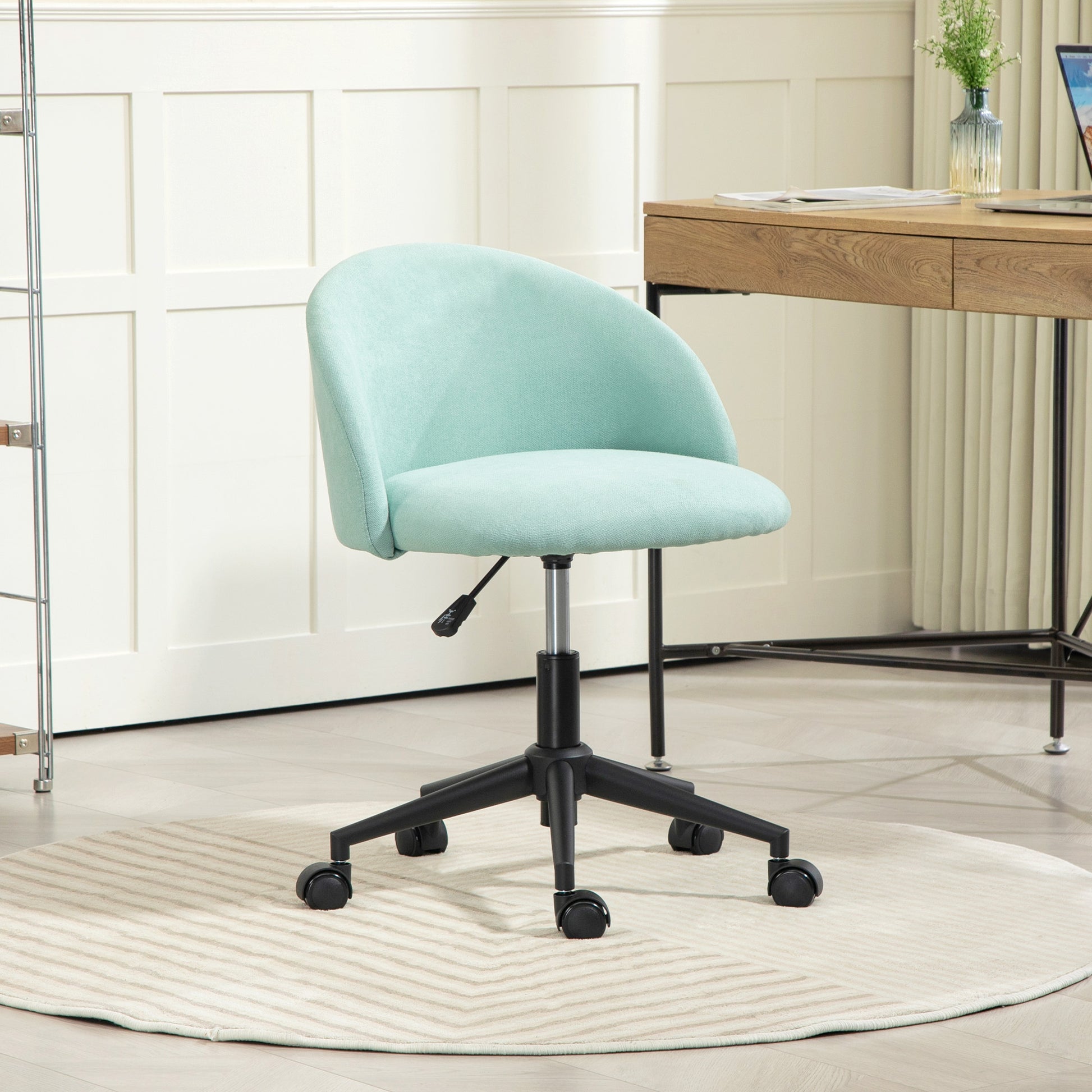 Velvet Office Chair Swivel 360° Adjustable Seat Height Curved Backrest for Office Green