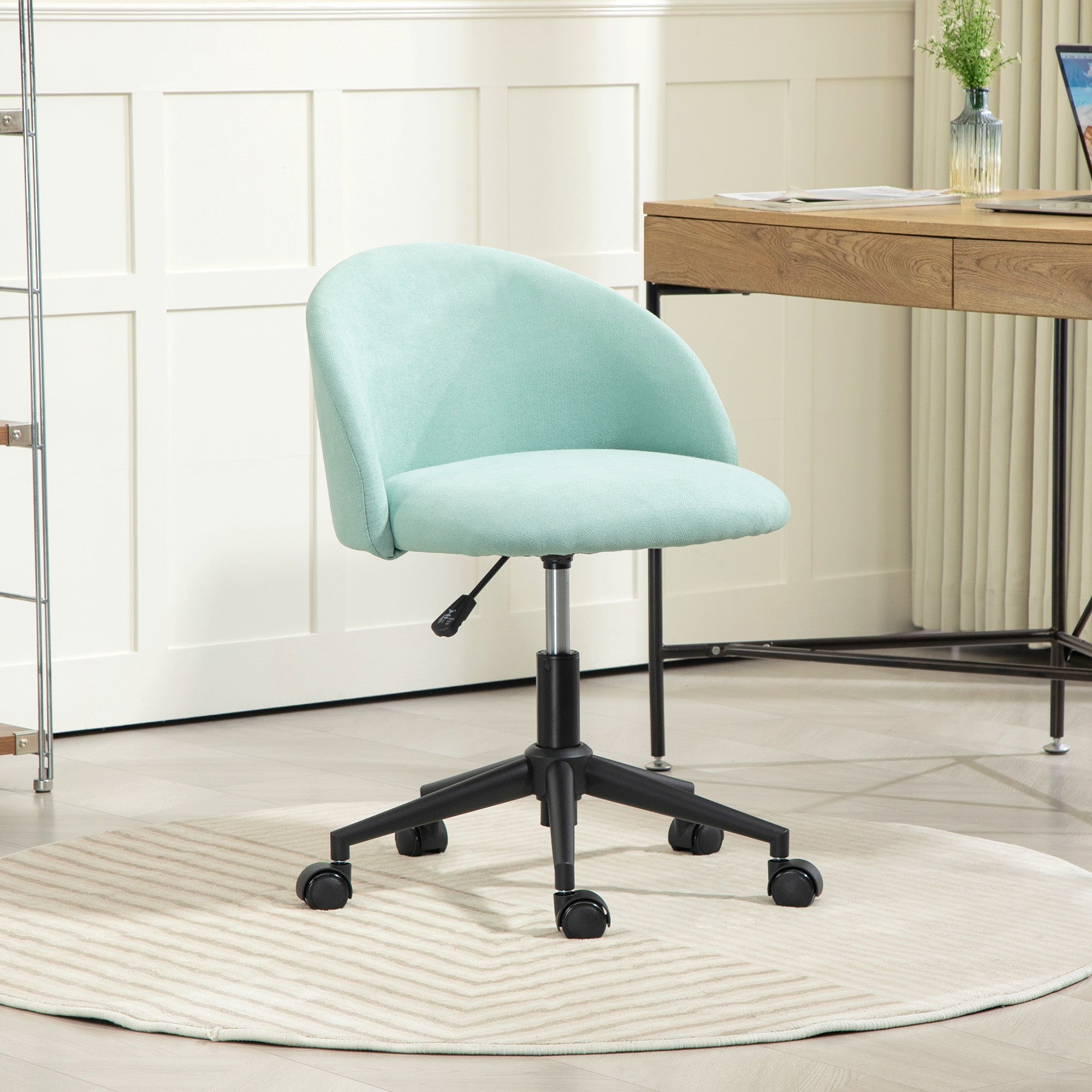 Velvet Office Chair Swivel 360° Adjustable Seat Height Curved Backrest for Office Green