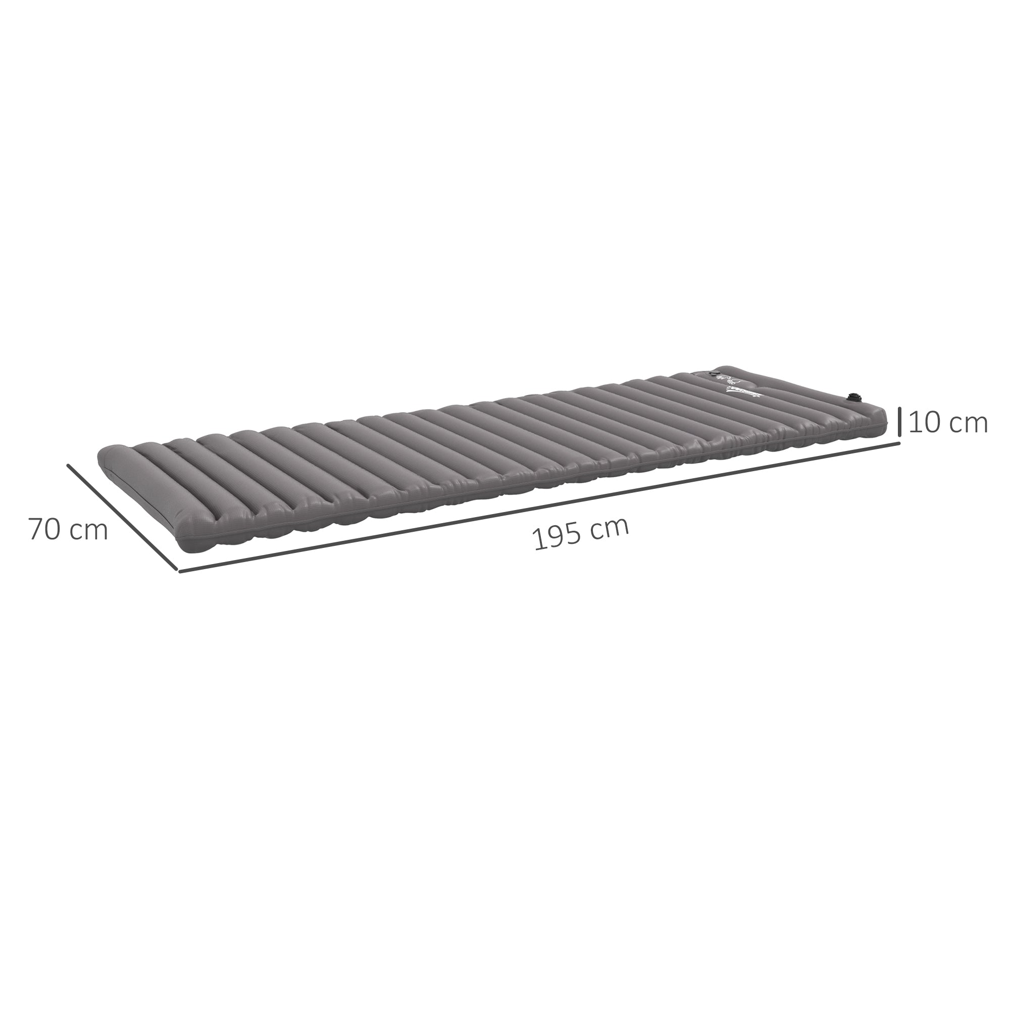 Inflatable Camping Mattress, single air mattress for optimized comfort, 1 person, foldable, with carrying bag, 195 x 70 x 10 cm, gray
