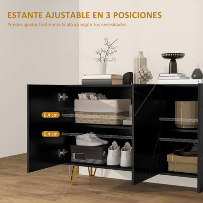 Sideboard for Living Room, Entryway Sideboard with 3 Doors and Adjustable Shelves Storage Cabinet for Kitchen Room 120x40x75 cm Black High Gloss