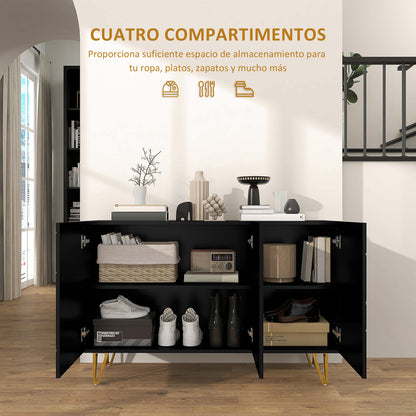 Sideboard for Living Room, Entryway Sideboard with 3 Doors and Adjustable Shelves Storage Cabinet for Kitchen Room 120x40x75 cm Black High Gloss