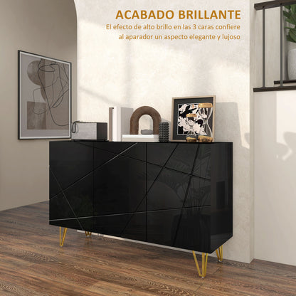 Sideboard for Living Room, Entryway Sideboard with 3 Doors and Adjustable Shelves Storage Cabinet for Kitchen Room 120x40x75 cm Black High Gloss