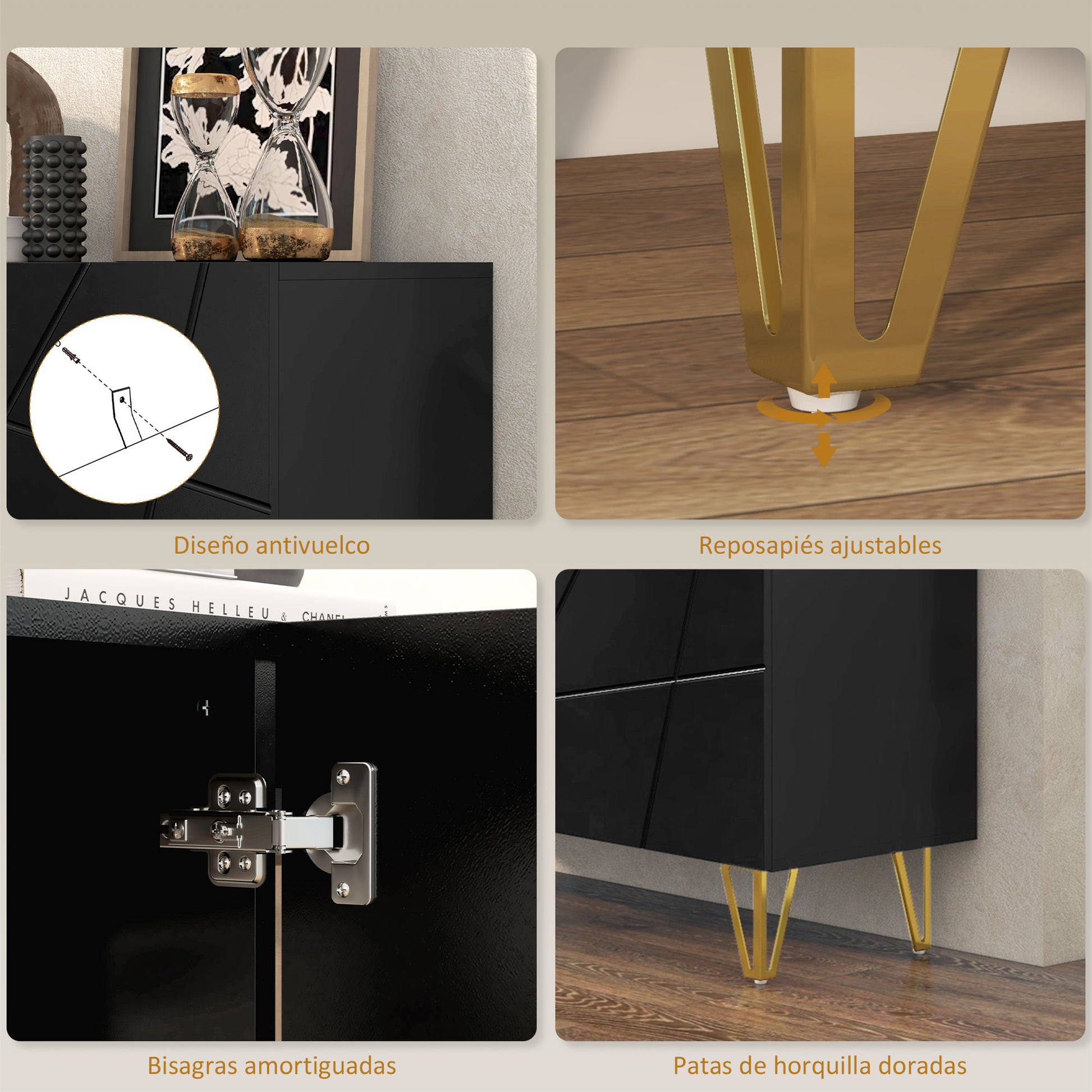 Sideboard for Living Room, Entryway Sideboard with 3 Doors and Adjustable Shelves Storage Cabinet for Kitchen Room 120x40x75 cm Black High Gloss
