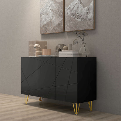 Sideboard for Living Room, Entryway Sideboard with 3 Doors and Adjustable Shelves Storage Cabinet for Kitchen Room 120x40x75 cm Black High Gloss