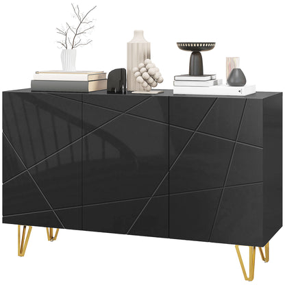 Sideboard for Living Room, Entryway Sideboard with 3 Doors and Adjustable Shelves Storage Cabinet for Kitchen Room 120x40x75 cm Black High Gloss