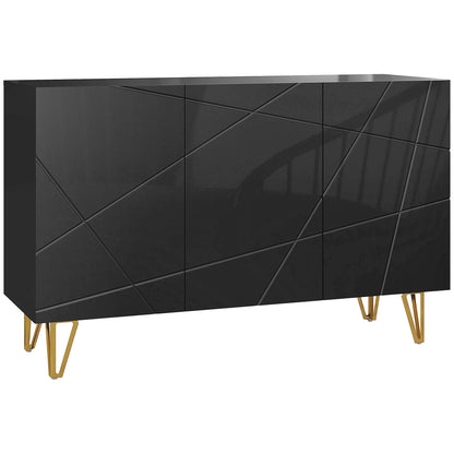 Sideboard for Living Room, Entryway Sideboard with 3 Doors and Adjustable Shelves Storage Cabinet for Kitchen Room 120x40x75 cm Black High Gloss