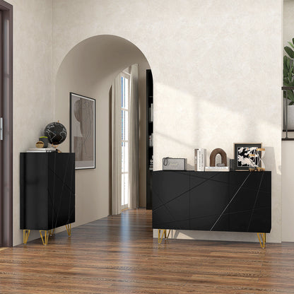 Sideboard for Living Room, Entryway Sideboard with 3 Doors and Adjustable Shelves Storage Cabinet for Kitchen Room 120x40x75 cm Black High Gloss