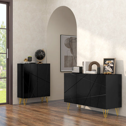 Sideboard for Living Room, Entryway Sideboard with 3 Doors and Adjustable Shelves Storage Cabinet for Kitchen Room 120x40x75 cm Black High Gloss