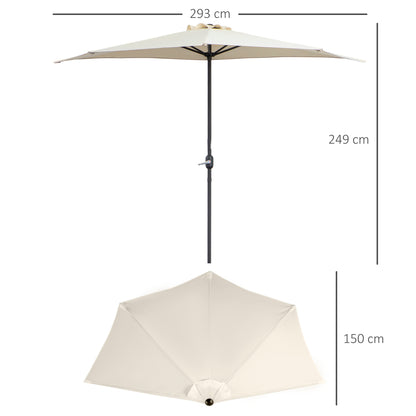 Half Umbrella - Balcony Umbrella 5 Metal Struts 2.93 x 1.5 x 2.49 m High Density Polyester Cream