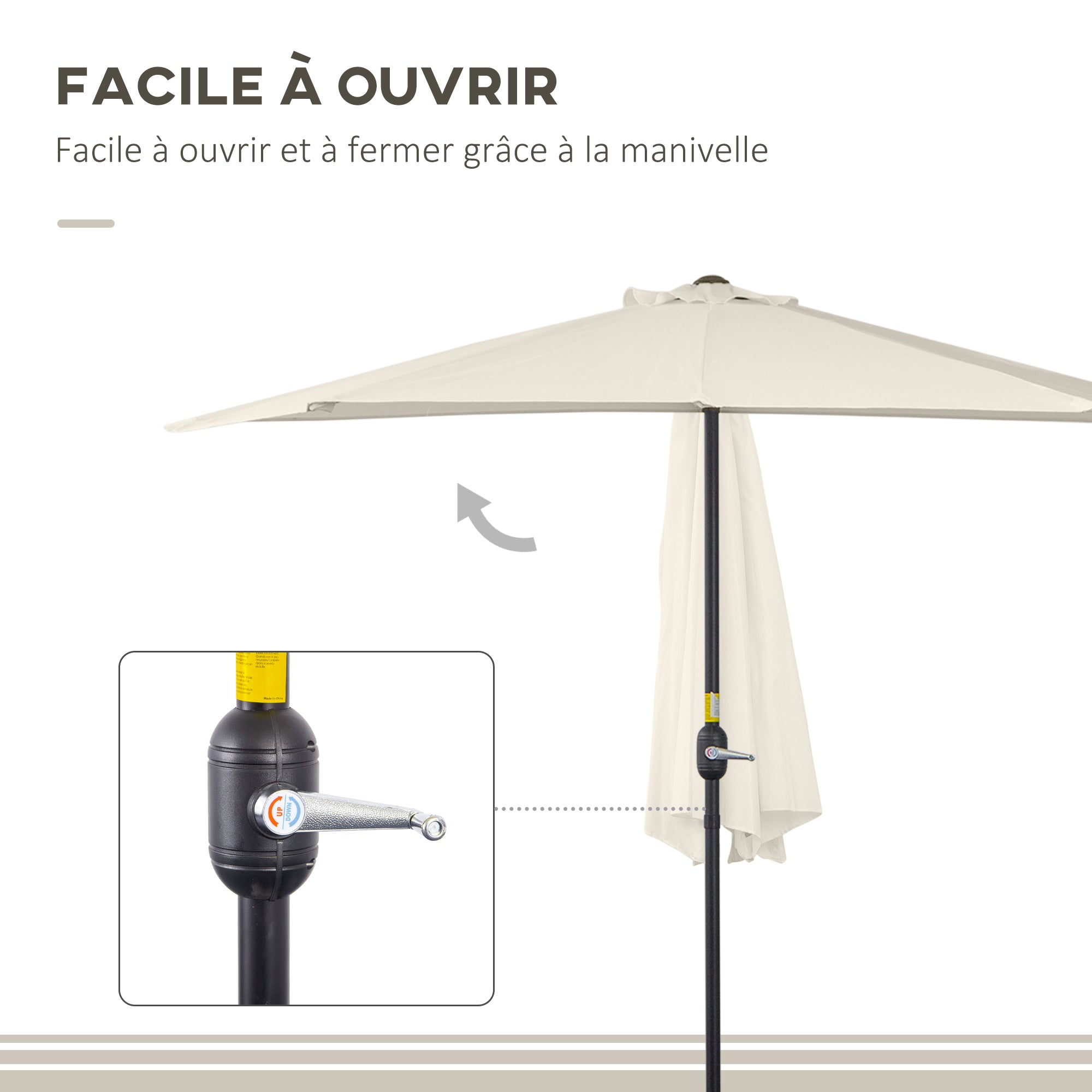 Half Umbrella - Balcony Umbrella 5 Metal Struts 2.93 x 1.5 x 2.49 m High Density Polyester Cream