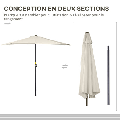 Half Umbrella - Balcony Umbrella 5 Metal Struts 2.93 x 1.5 x 2.49 m High Density Polyester Cream